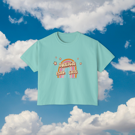 Tóxica Pero Cute Boxy Crop Tee | Retro Spanglish Rainbow