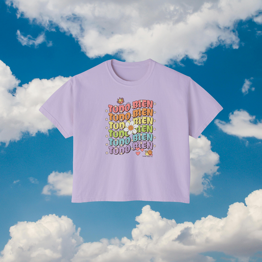 Todo Bien Boxy Crop Tee | Groovy Retro Floral Typography