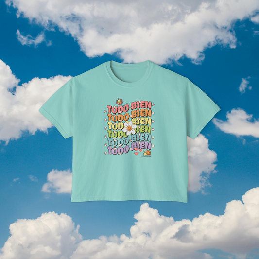 Todo Bien Boxy Crop Tee | Groovy Retro Floral Typography