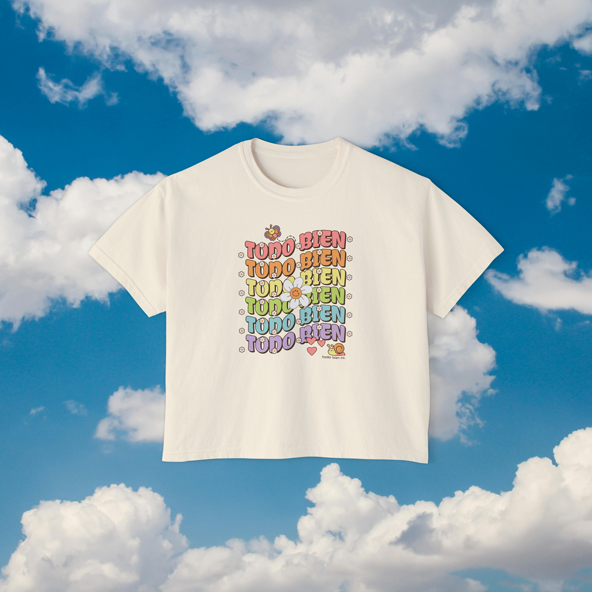 Todo Bien Boxy Crop Tee | Groovy Retro Floral Typography