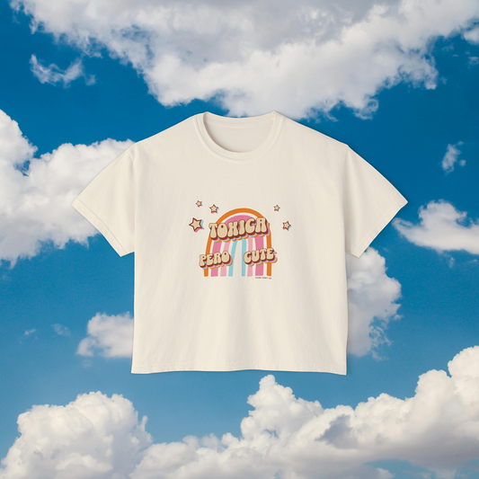 Tóxica Pero Cute Boxy Crop Tee | Retro Spanglish Rainbow
