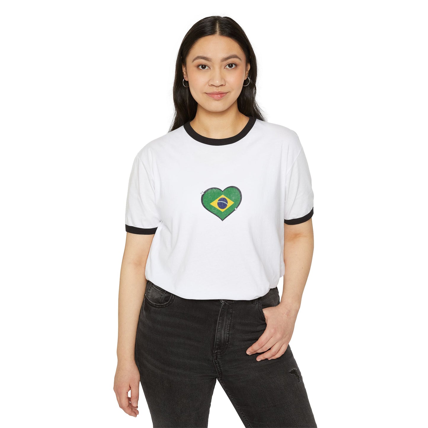 Brasil Heart Ringer Tee | Vintage World Cup Soccer Graphic